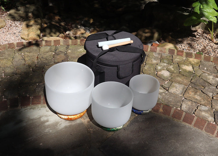 Myriad Melodies' Frosted White Partial Set Perfect Pitch (5 Cents) 432 Hz - 3pc or 4pc - 1 Black Case, 1 Mallet, 1 Suede Striker,