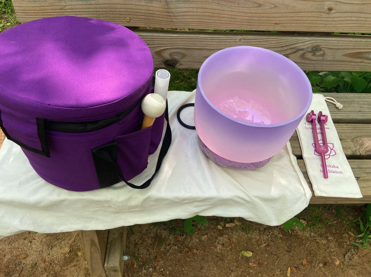 Merkaba Tuning Fork And High Vibration Crown Chakra 8" Crystal Singing Bowl 432HZ B-Note w/ Bag Bundle, Gift For Her