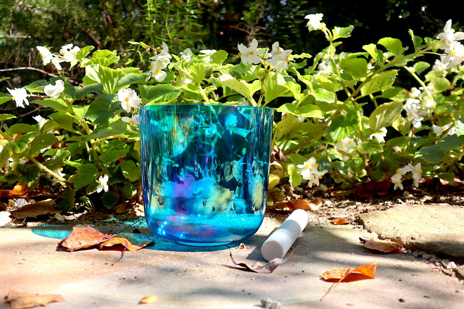 Cosmic Blue - Premium Clear 7.5" Crystal Singing Bowl w/ Tuning Fork 432 Hz Throat Chakra G Note, Suede Striker, O-Ring, and Carry Case