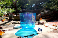 Cosmic Blue - Premium Clear 7.5" Crystal Singing Bowl w/ Tuning Fork 432 Hz Throat Chakra G Note, Suede Striker, O-Ring, and Carry Case