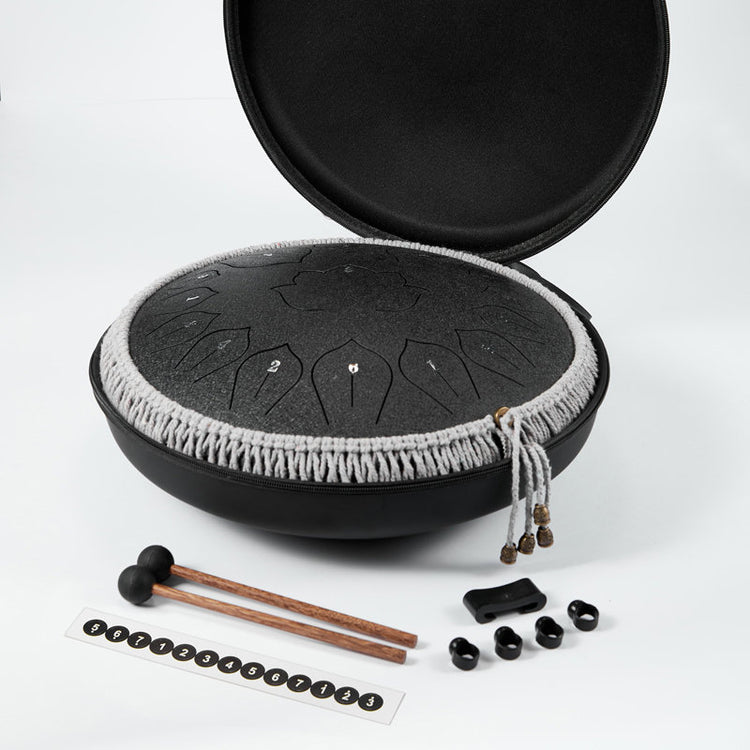 Harmonic Lotus 14" Steel Tongue Drum with Carry Case - 15 Note C Tune