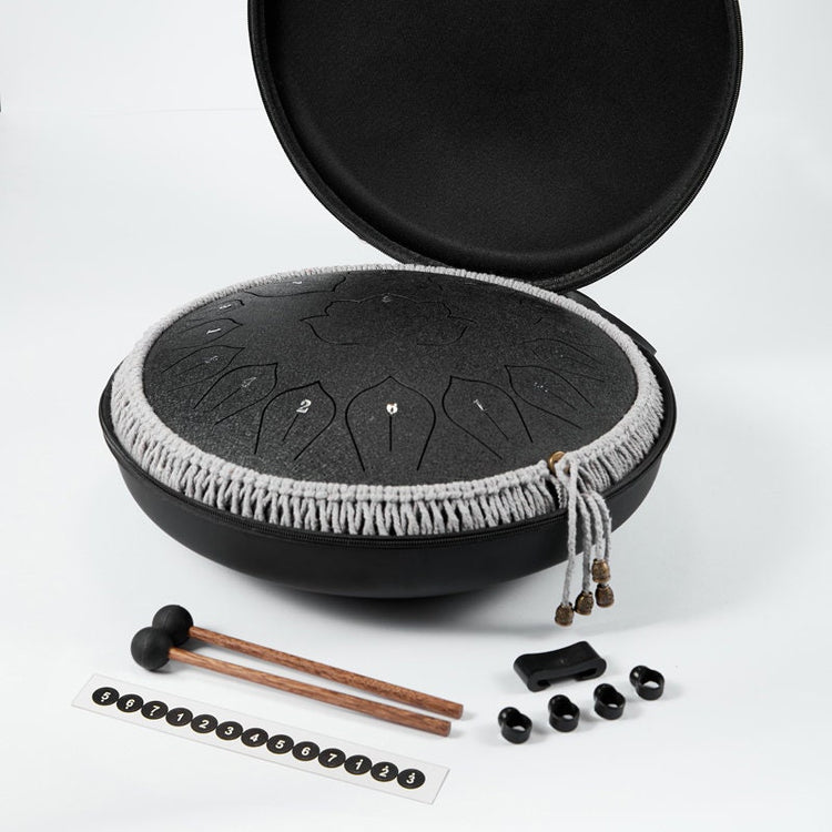 Harmonic Lotus 14" Steel Tongue Drum with Carry Case - 15 Note C Tune