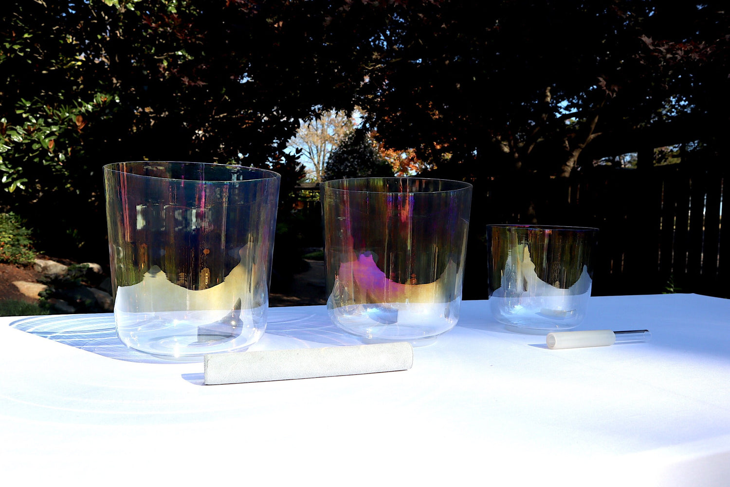 Myriad Melodies' 3pc or 4pc Partial Set Clear Cosmic Light Singing Bowl Set - 432hz Perfect Pitch, Mixed Octaves, Cases, Suede Strikers