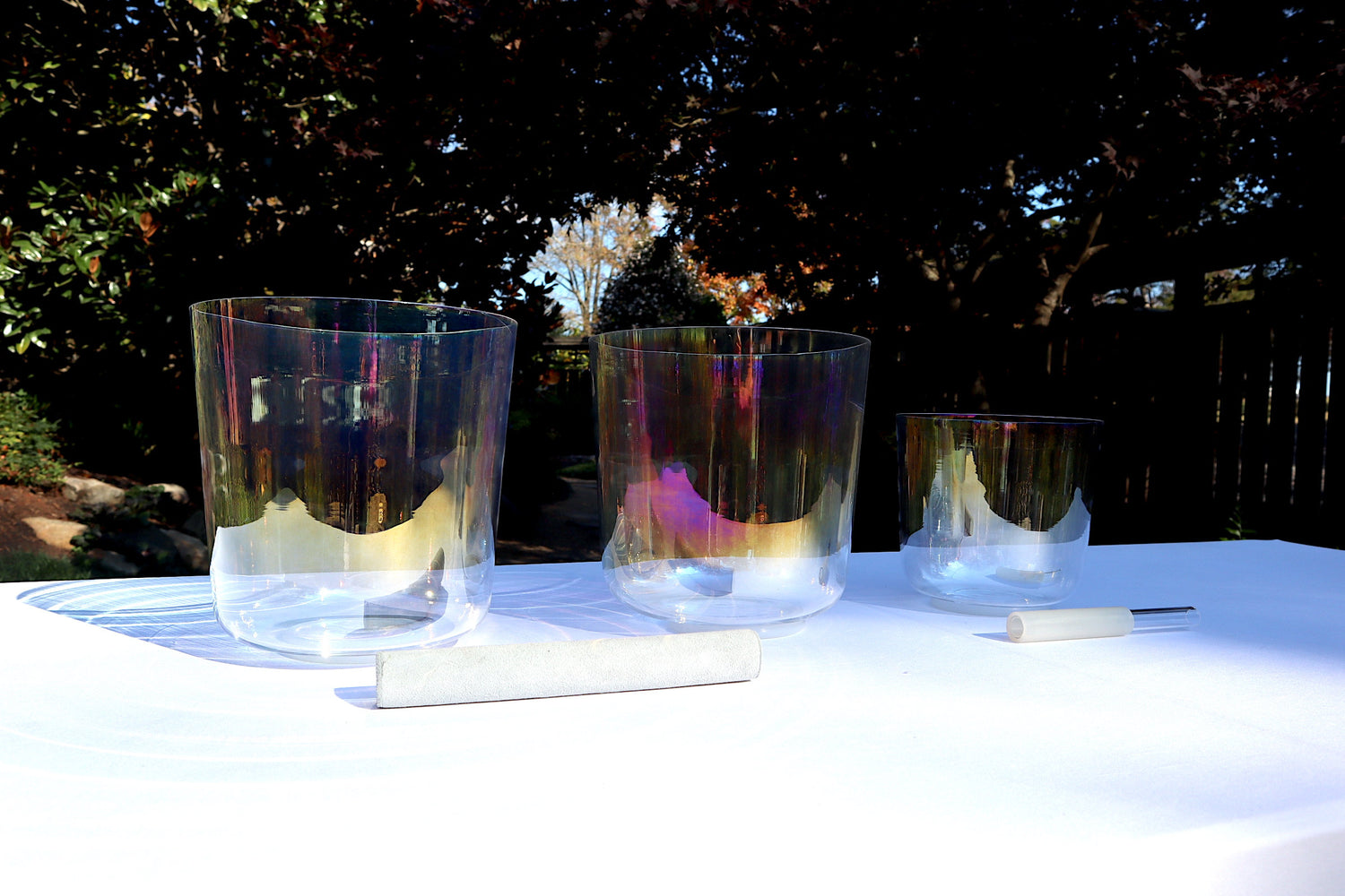 Myriad Melodies' 3pc or 4pc Partial Set Clear Cosmic Light Singing Bowl Set - 432hz Perfect Pitch, Mixed Octaves, Cases, Suede Strikers
