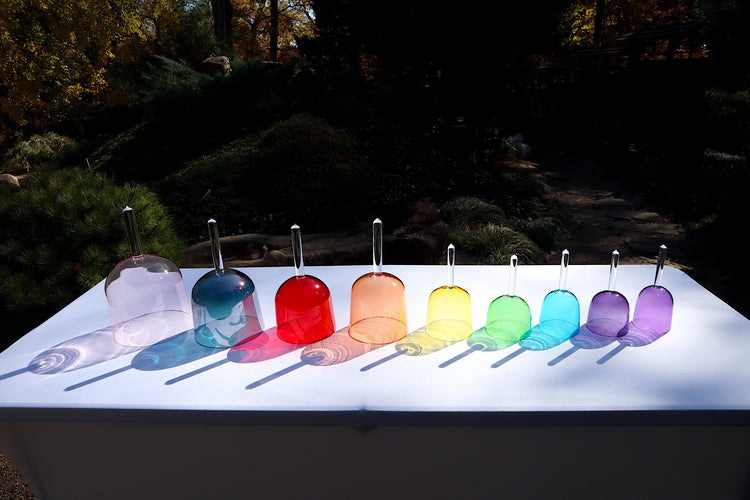 Myriad Melodies' Solfeggio Pearls - 9pc Chakra Color Crystal Handle Bowl Set and 10pc Chakra Tuning Fork Set - Perfect Pitch, Bio-field