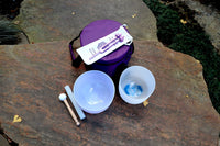 Amethyst Gem Infused - Perfect Pitch 432Hz - 8" Heart Chakra Bowl, 7" 3rd Eye Bowl, Crown Chakra Tuning Fork, Mallet, O-Ring, Carry Case