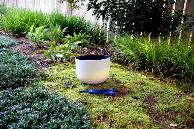 432 Hz Third Eye Rainbow Bowl - 8” Crystal Singing Bowl - 174 Hz Solfeggio Tuning Fork - 99% Quartz Crystal, Striker, Padded Carry Case