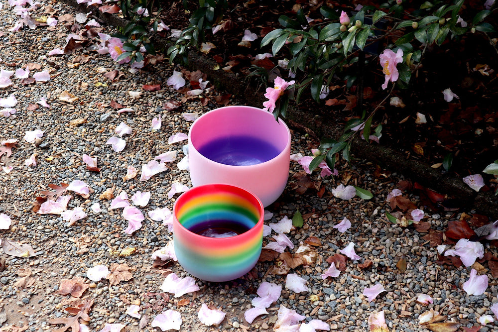 528 Hz Rainbow and 432 Hz Pink Aura Bowl - 174Hz Solfeggio Tuning Fork - Mallet, Suede Striker, Carry Case, Sound Vibration, Gift For Her