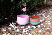 528 Hz Rainbow and 432 Hz Pink Aura Bowl - 174Hz Solfeggio Tuning Fork - Mallet, Suede Striker, Carry Case, Sound Vibration, Gift For Her