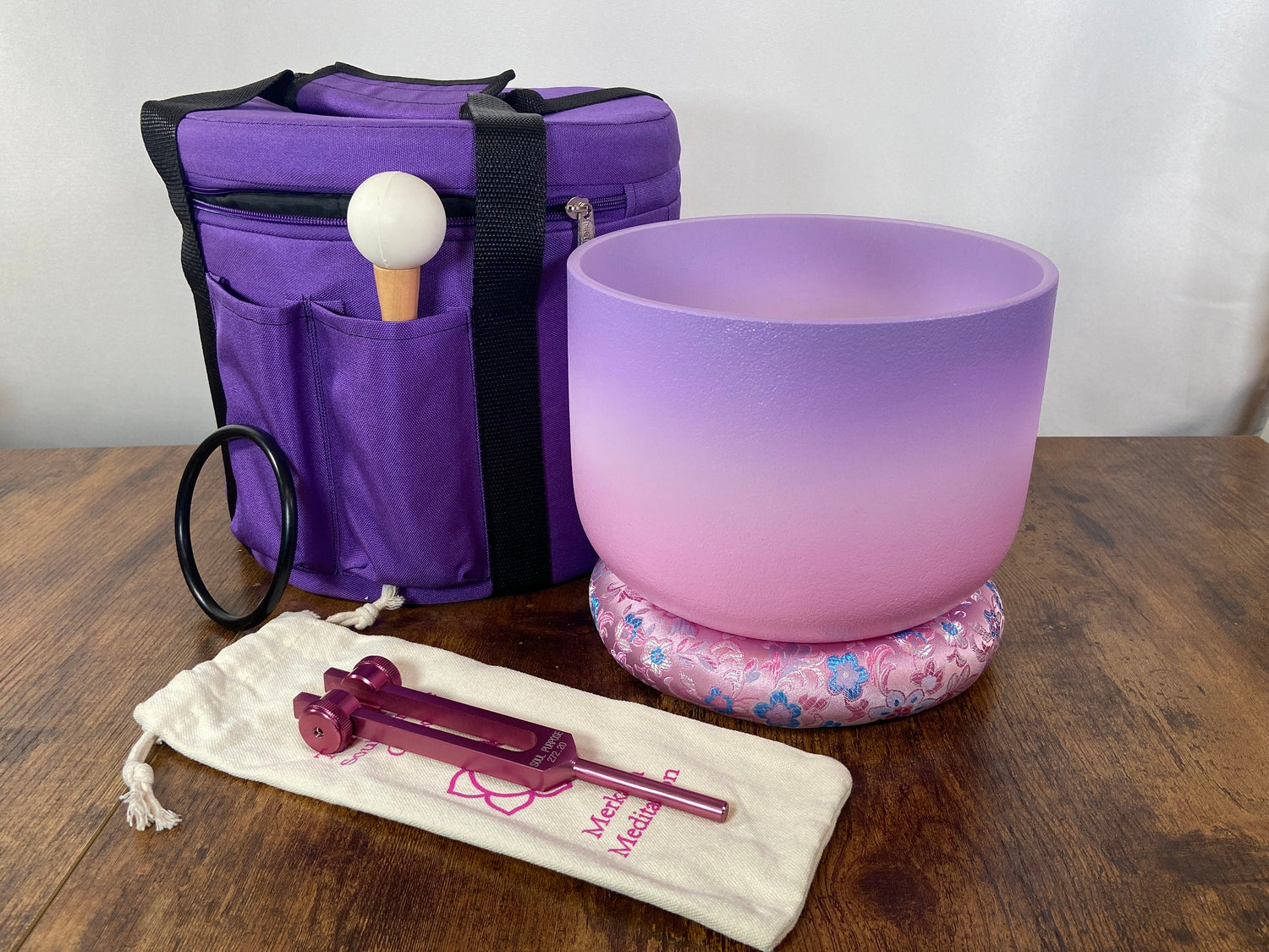 High Vibrational Crown Chakra 8" Crystal Singing Bowl 432Hz B-Note, Merkaba Soul Purpose Tuning Fork, Bag, Sound Vibration, Gift For Her