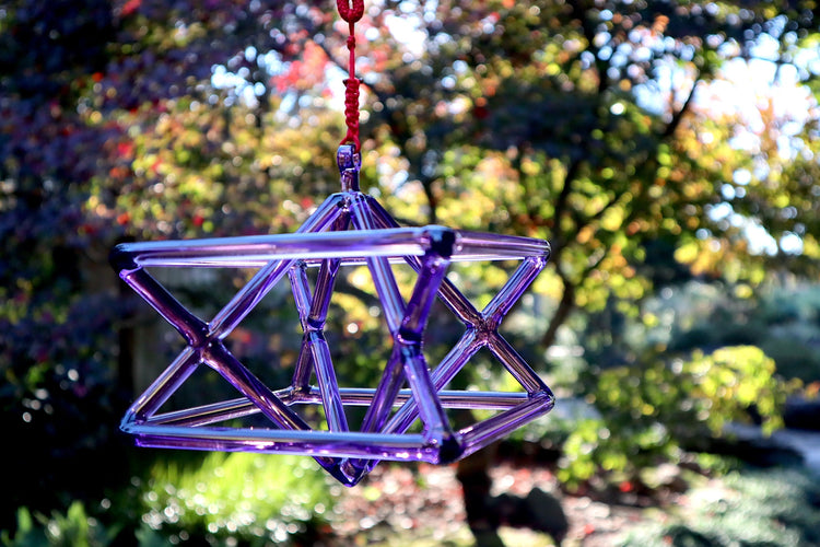 8" Purple Quartz Crystal Singing Merkaba Sound Vibration Musical Instrument With Crystal Striker And Padded Carry Case