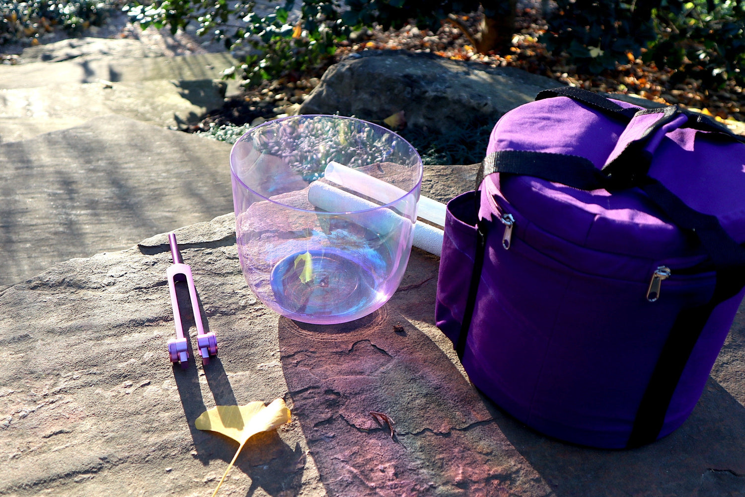 Clear Crystal - 7" Premium Clear Crystal Singing Bowl w/ Tuning Fork - 432 Hz, Suede Striker, O-Ring, and Carry Case