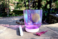 Flower Of Life Heart Chakra Bowl - Premium Clear 8" Crystal Singing Bowl w/ Tuning Fork - 432 Hz Perfect Pitch, Suede Striker, O-Ring, Case