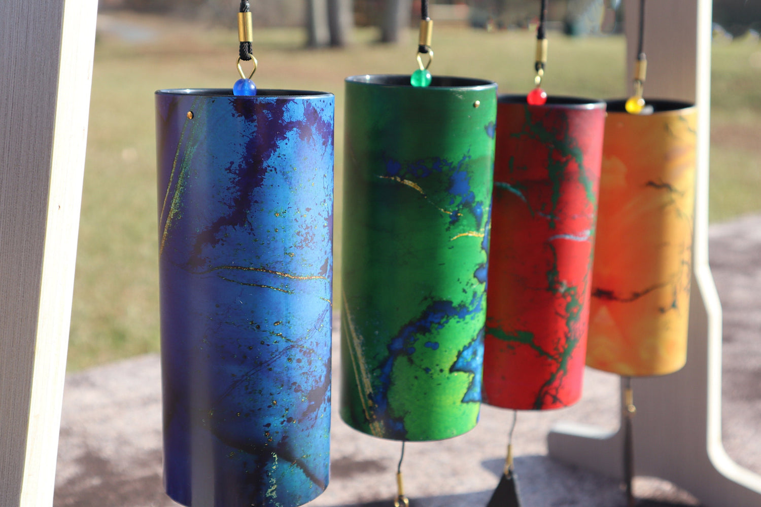 Melody Chimes 4pc Color Set - Played By The Wind All Elements Included Earth, Air, Water, Fire - Windbell, Sound Vibration