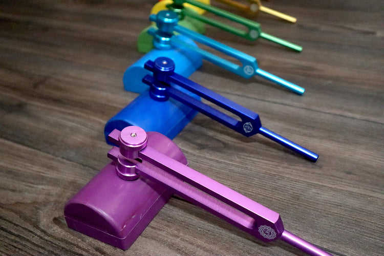 Myriad Melodies' Professionally Tuned .25 9pc Chakra Tuning Forks with 10pc Premium Weighted Boot Set - Biofield, Sound Vibration
