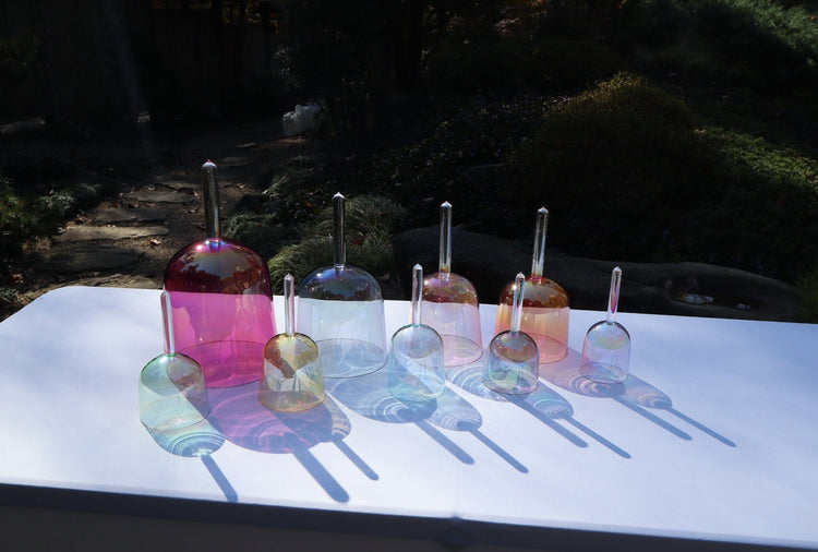 Myriad Melodies' Solfeggio Pearls - 9pc Iridescent Light Crystal Handle Bowl Set and 10pc Tuning Fork Set - Perfect Pitch, Bio-field