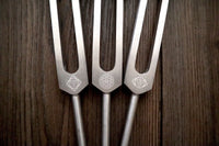 Myriad Melodies' Professionally Tuned .25 8pc Chakra Tuning Fork Set - Silver - Root to Crown Chakras - Attenuator Extenders - Biofield