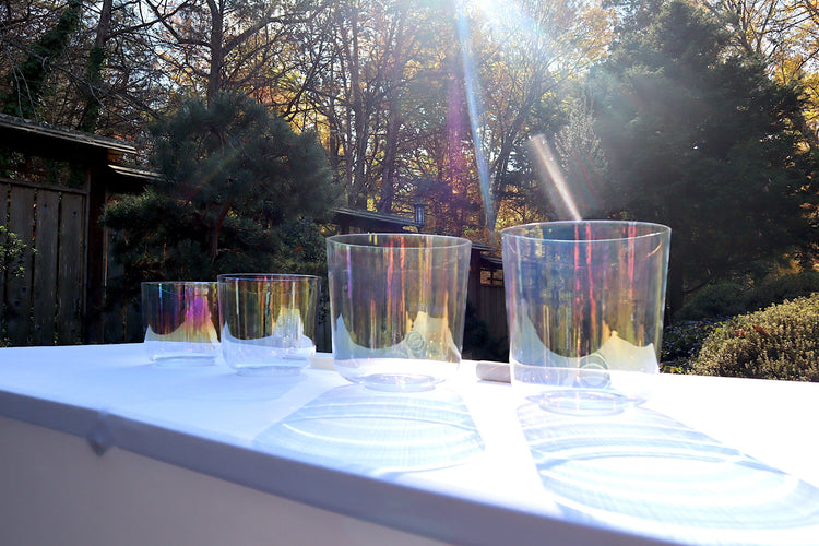 Myriad Melodies' 3pc or 4pc Partial Set Clear Cosmic Light Singing Bowl Set - 432hz Perfect Pitch, Mixed Octaves, Cases, Suede Strikers