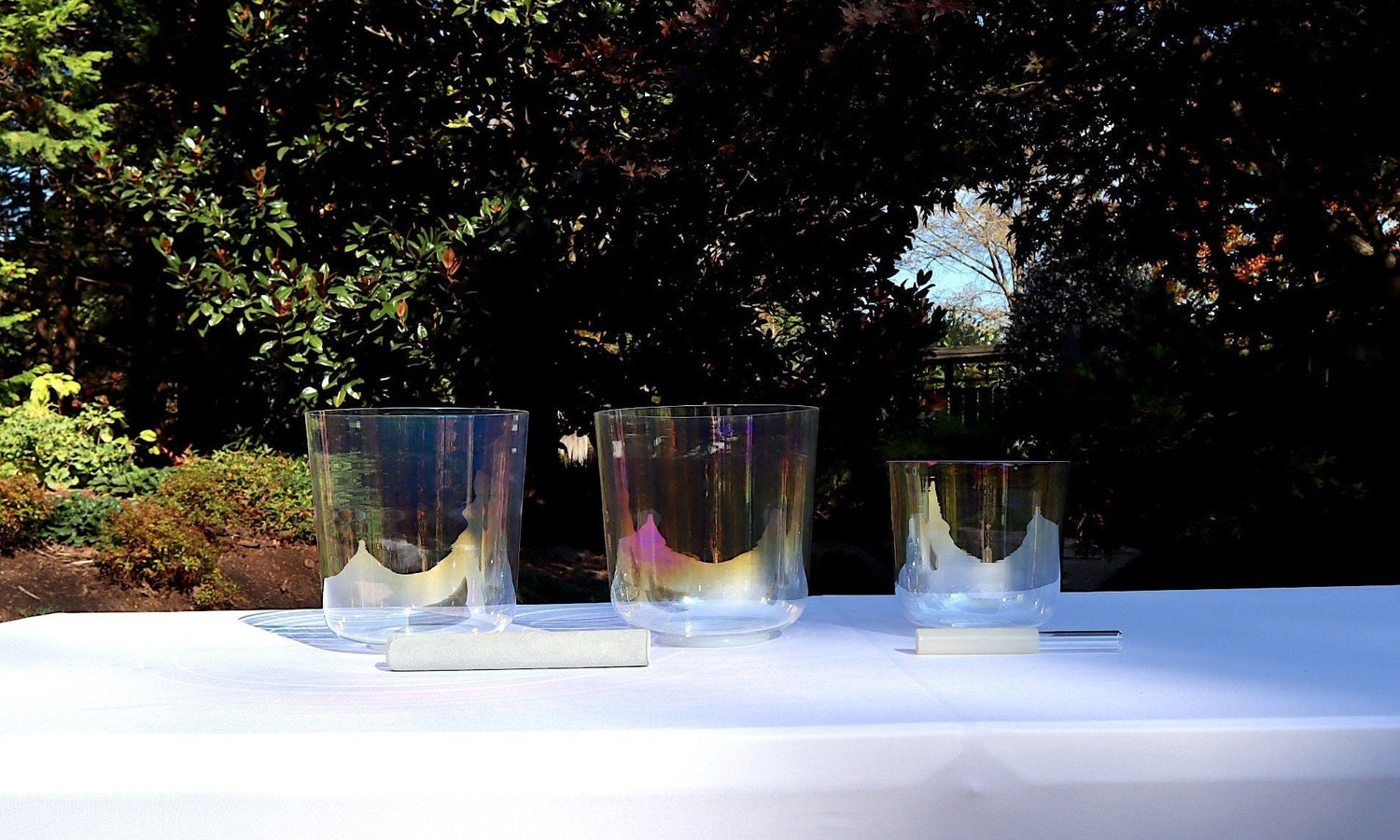 Myriad Melodies' 3pc or 4pc Partial Set Clear Cosmic Light Singing Bowl Set - 432hz Perfect Pitch, Mixed Octaves, Cases, Suede Strikers