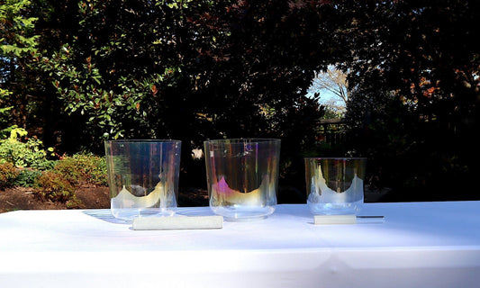 Myriad Melodies' 3pc or 4pc Partial Set Clear Cosmic Light Singing Bowl Set - 432hz Perfect Pitch, Mixed Octaves, Cases, Suede Strikers