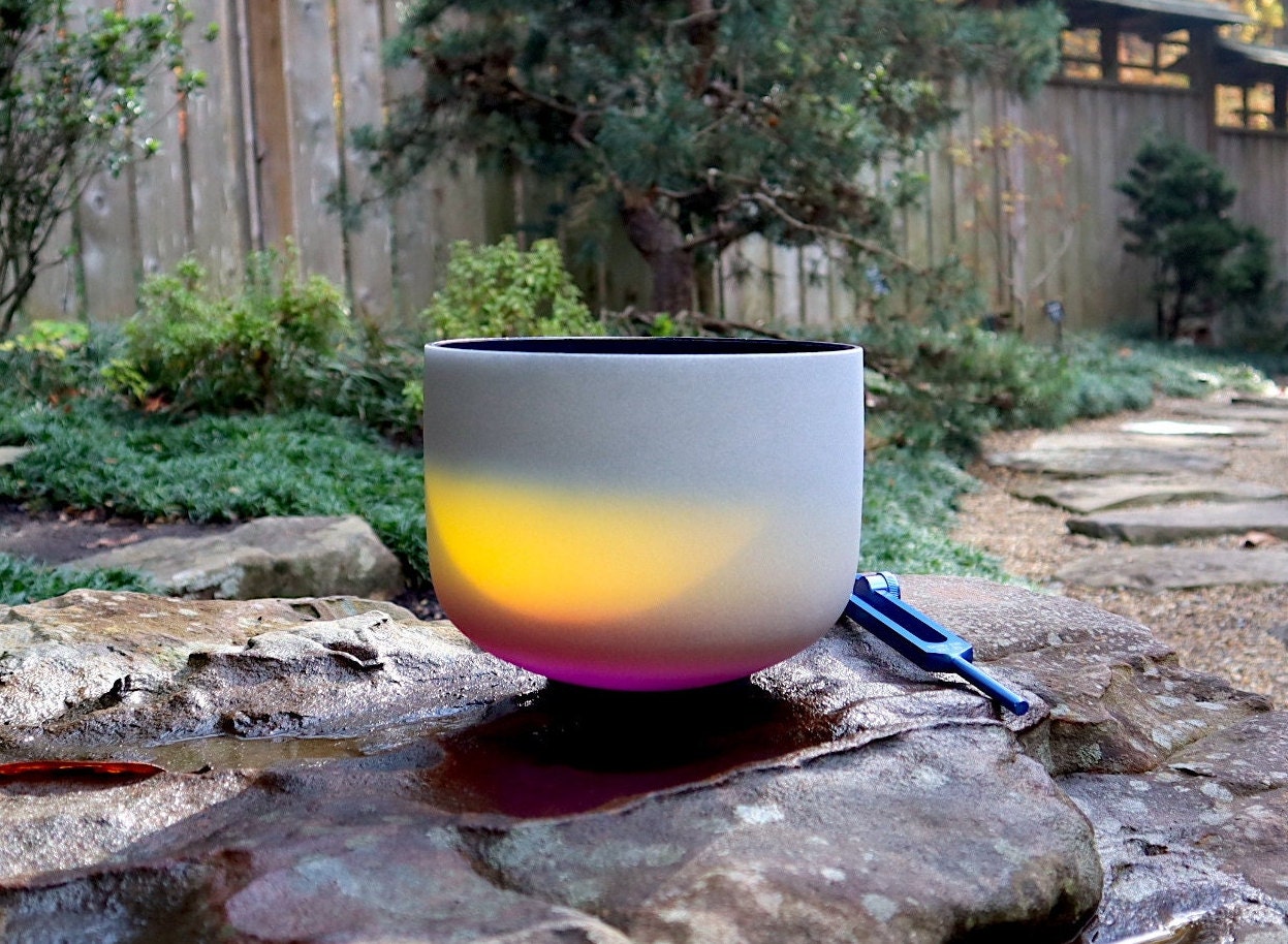 528 Hz Root Chakra Rainbow Bowl - 8” Crystal Singing Bowl - 174 Hz Solfeggio Tuning Fork - 99% Quartz Crystal, Striker, Padded Carry Case