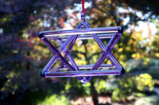 8" Purple Quartz Crystal Singing Merkaba Sound Vibration Musical Instrument With Crystal Striker And Padded Carry Case