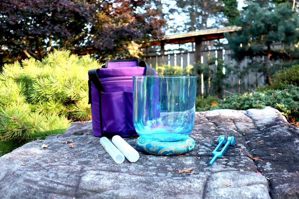 Clear Crystal - 7" Premium Clear Crystal Singing Bowl w/ Tuning Fork - 432 Hz, Suede Striker, O-Ring, and Carry Case
