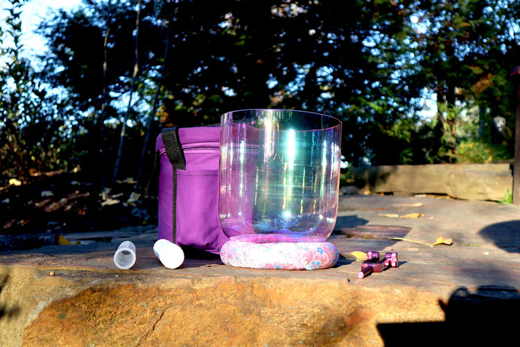 Clear Crystal - 7" Premium Clear Crystal Singing Bowl w/ Tuning Fork - 432 Hz, Suede Striker, O-Ring, and Carry Case