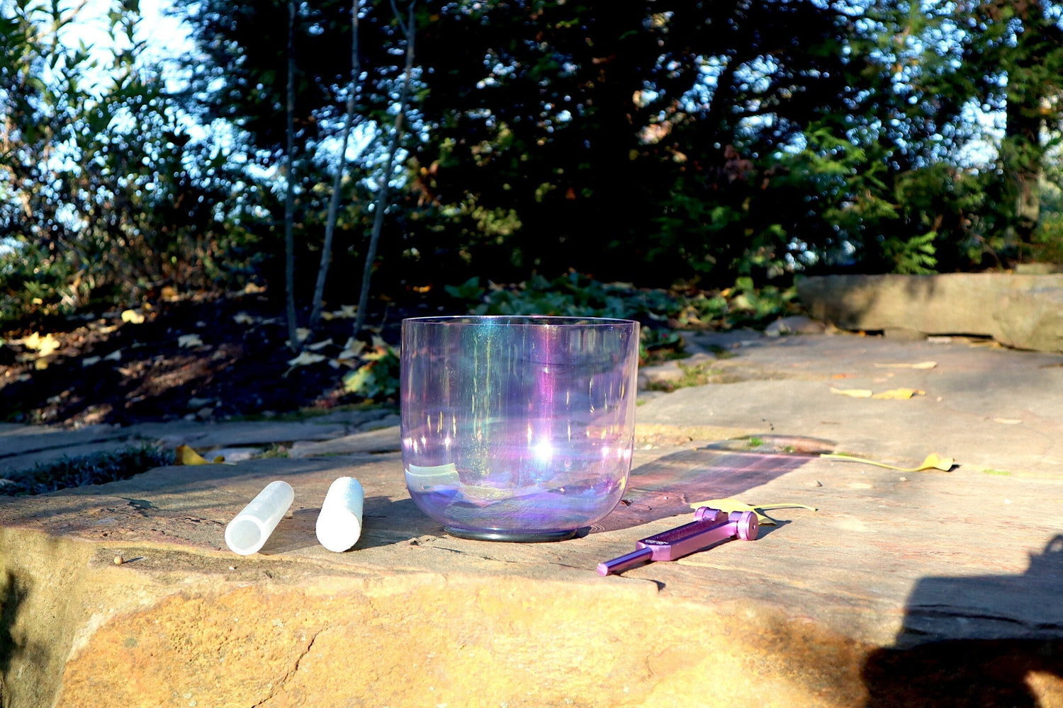 Clear Crystal - 7" Premium Clear Crystal Singing Bowl w/ Tuning Fork - 432 Hz, Suede Striker, O-Ring, and Carry Case