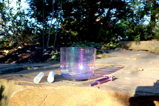 Clear Crystal - 7" Premium Clear Crystal Singing Bowl w/ Tuning Fork - 432 Hz, Suede Striker, O-Ring, and Carry Case