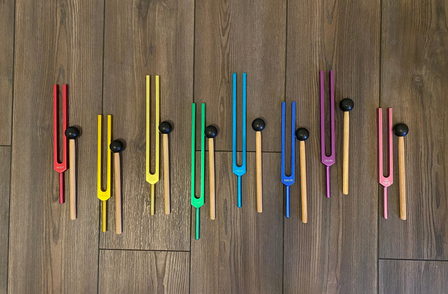 Myriad Melodies' 8pc Unweighted Chakra Tuning Fork Set For Working With The Bio-Field - Drawstring Pouches and Strikers, Sound Vibration