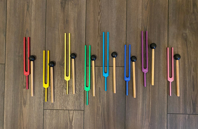 Myriad Melodies' 8pc Unweighted Chakra Tuning Fork Set For Working With The Bio-Field - Drawstring Pouches and Strikers, Sound Vibration