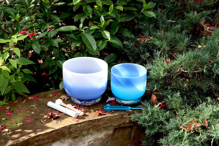 432 Hz 10" Third Eye and 8" Throat Chakra Singing bowl - Throat Chakra Tuning Fork - Mallet, Suede Striker, Carry Case, Sound Vibration