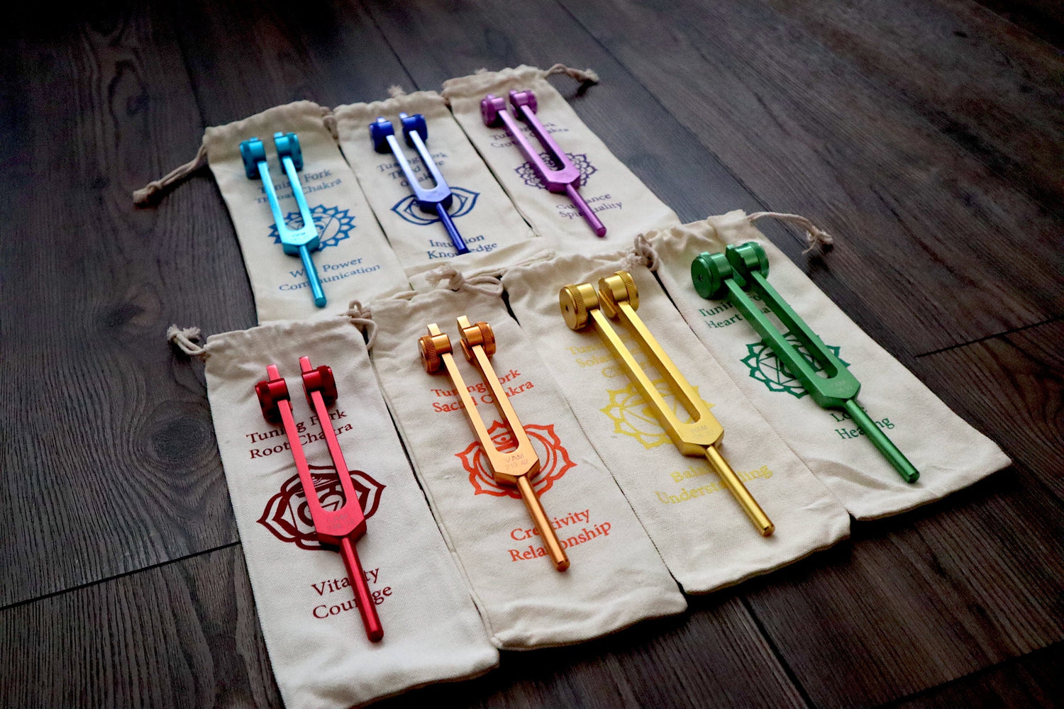 Mantra Tuning Forks - Professionally Tuned .25 - 7pc Chakra Set for Practicing Mantra, Chakra Balancing and Alignment, Sound Vibration