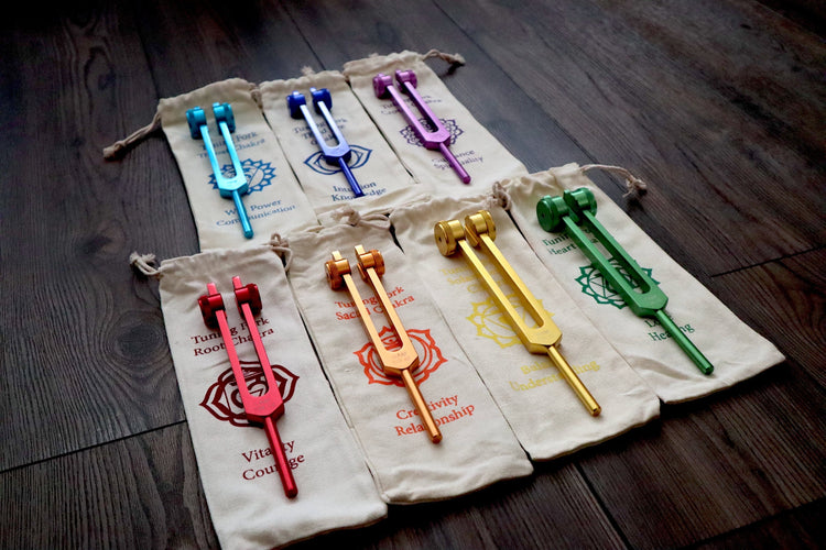 Mantra Tuning Forks - Professionally Tuned .25 - 7pc Chakra Set for Practicing Mantra, Chakra Balancing and Alignment, Sound Vibration