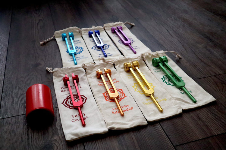 Mantra Tuning Forks - Professionally Tuned .25 - 7pc Chakra Set for Practicing Mantra, Chakra Balancing and Alignment, Sound Vibration