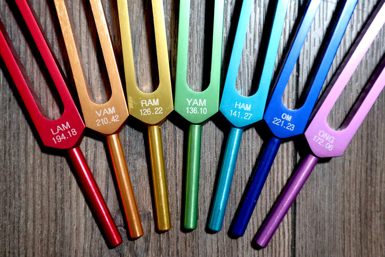 Mantra Tuning Forks - Professionally Tuned .25 - 7pc Chakra Set for Practicing Mantra, Chakra Balancing and Alignment, Sound Vibration