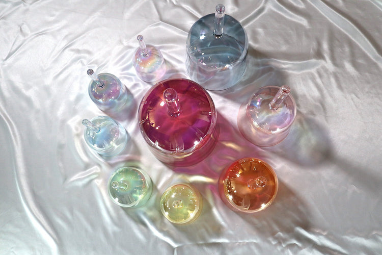 Myriad Melodies' Solfeggio Pearls - 9pc Iridescent Light Crystal Handle Bowl Set and 10pc Tuning Fork Set - Perfect Pitch, Bio-field