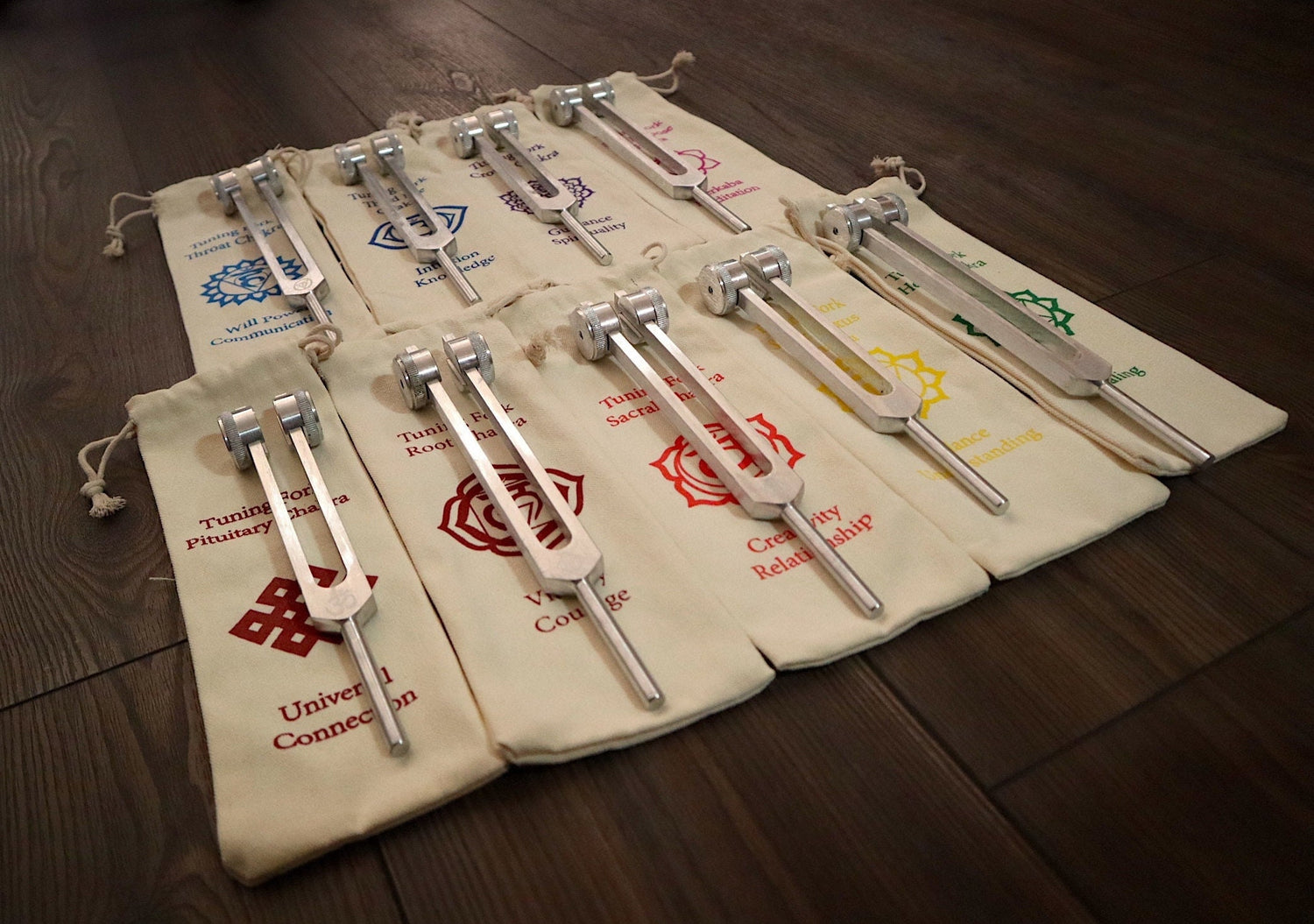 Myriad Melodies' Professionally Tuned .25 9pc Secret Solfeggio Set - Classic 9pc Set - Chakra Printed Engrams, Bio-field,