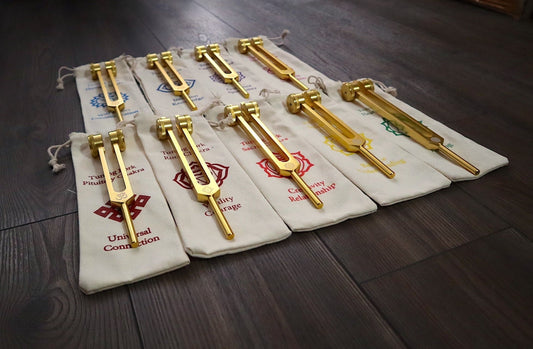 Myriad Melodies' Professionally Tuned .25 9pc Secret Solfeggio Set - Classic 9pc Set - Chakra Printed Engrams, Bio-field,