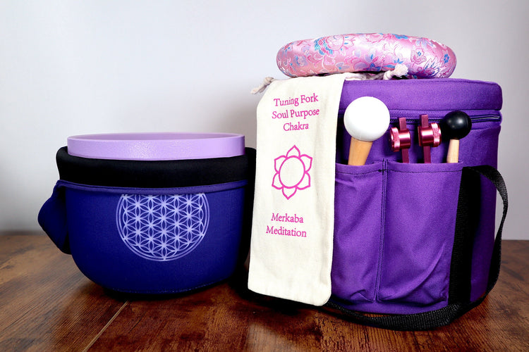 Merkaba Tuning Fork And High Vibration Crown Chakra 8" Crystal Singing Bowl 432HZ B-Note w/ Bag Bundle, Gift For Her