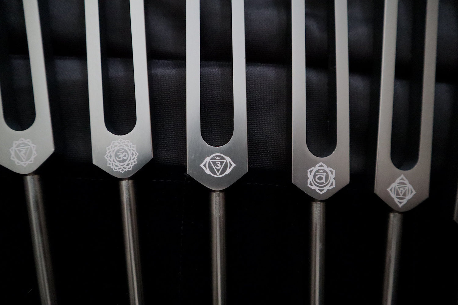 Myriad Melodies' Professionally Tuned .25 Secret Solfeggio - Classic 9pc Set - Limited Edition Gray, Chakra Printed Engrams, Biofield,