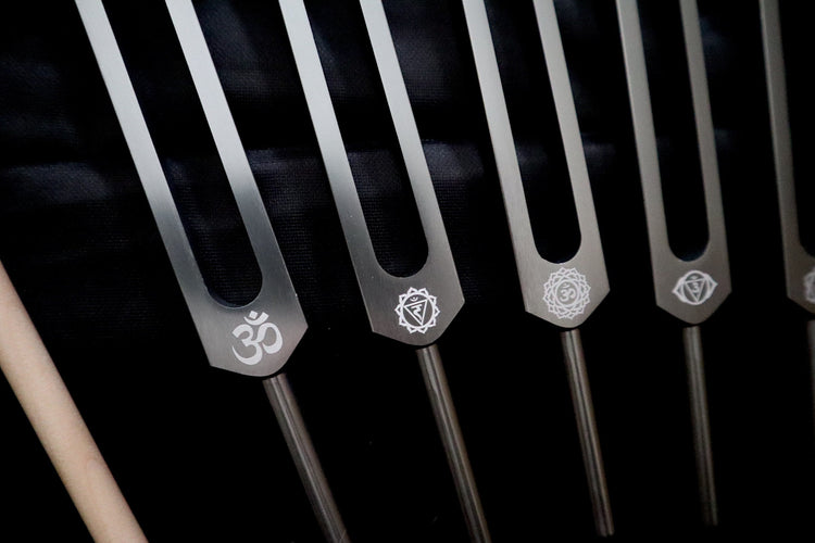 Myriad Melodies' Professionally Tuned .25 Secret Solfeggio - Classic 9pc Set - Limited Edition Gray, Chakra Printed Engrams, Biofield,