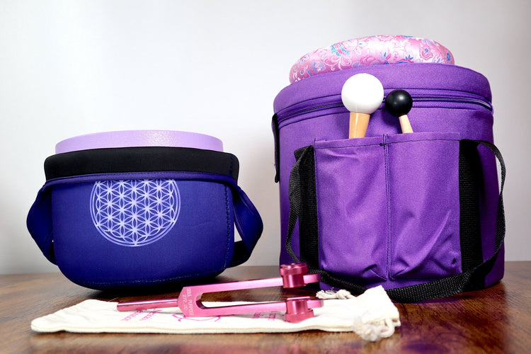 High Vibrational Crown Chakra 8" Crystal Singing Bowl 432Hz B-Note, Merkaba Soul Purpose Tuning Fork, Bag, Sound Vibration, Gift For Her