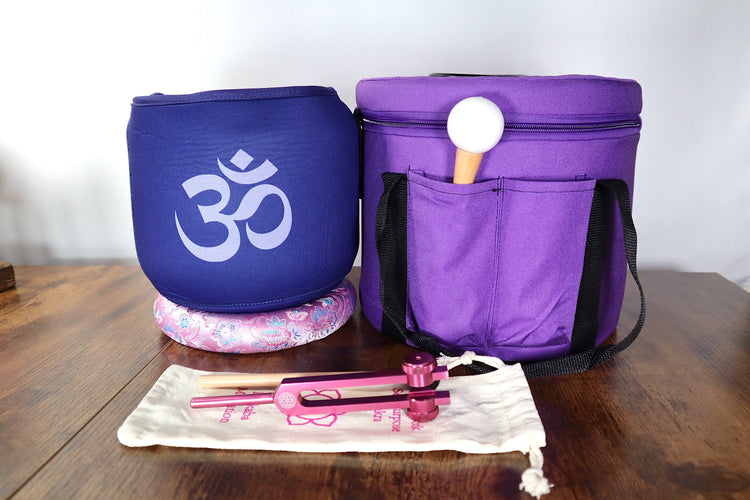 Merkaba Tuning Fork And High Vibration Crown Chakra 8" Crystal Singing Bowl 432HZ B-Note w/ Bag Bundle, Gift For Her