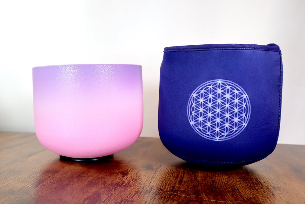 Carry Bag - Flower Of Life, OM Engram, Purple, Size 8", Strap, Compatible with Padded Carry Cases, Protective Carry Bag for Singing Bowls