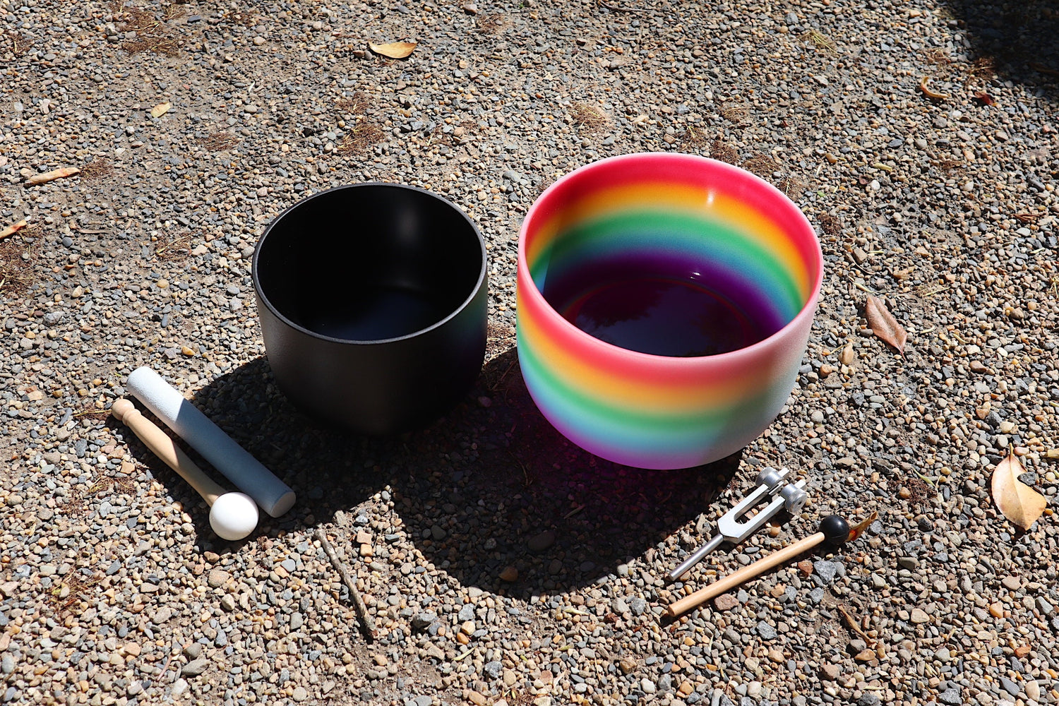 528 Hz 8" Gravity Bowl Root Chakra and 432 Hz 10" Rainbow Heart Chakra Bundle with Tuning Fork - Mallet, Striker, Case, Sound Vibration