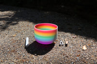 432 Hz 10" Rainbow Crystal Singing C Note Bowl And 174 Hz Solfeggio Tuning Fork - 99% Quartz Crystal, Mallet, With Padded Carry Case