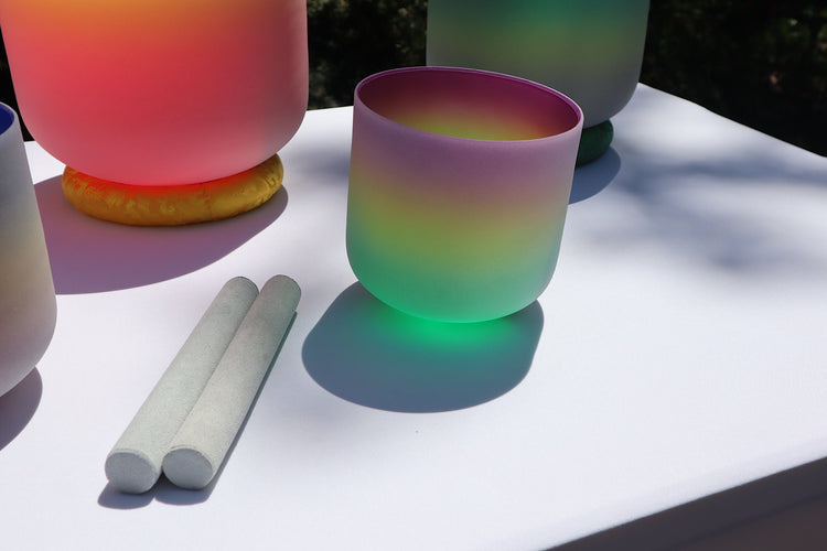 Myriad Melodies' Perfect Pitch (5 Cents) 432 Hz Rainbow Bowl Set - 10 Chakra Tuning Forks - 10 Crystal Attenuators - Protective Cases