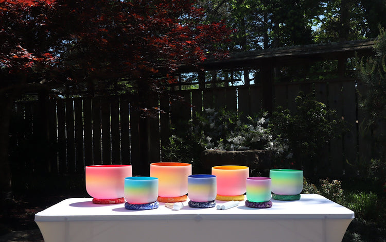 Myriad Melodies' Perfect Pitch (5 Cents) - 432Hz 3pc or 4pc Partial Set - Rainbow Color Singing Bowls - Case, Mallet, Suede Striker,